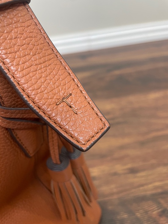 Tory Burch Thea Cognac Pebbled Leather Hobo Shoulder Bag with Tassel - Picture 3 of 10